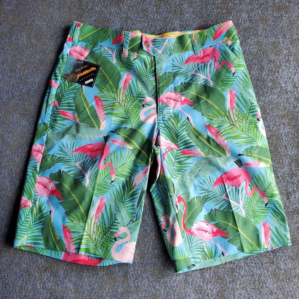 Loudmouth Golf Men's 32 Flamingo Tropical AOP Stretch Golf Shorts NWT